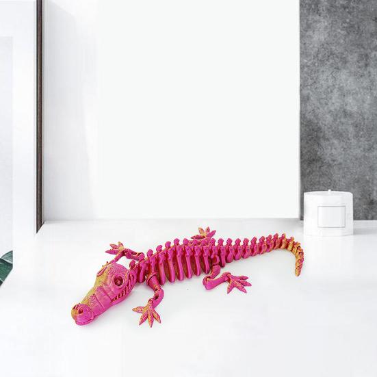 3D Printed Skeleton Crocodile Figurine Movable Joints Bone Crocodile Figure Articulated Animal Model Toy Home Office Desktop Decoration Ornament