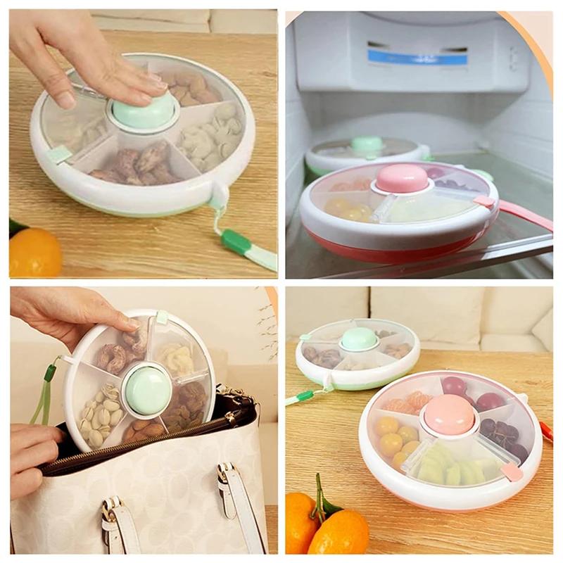 Circular Rotating Lunch Box Snack Container Moisture Proof Sealed Fruit Tray Spinner Candy Box Portable Melon Seed Storage Box