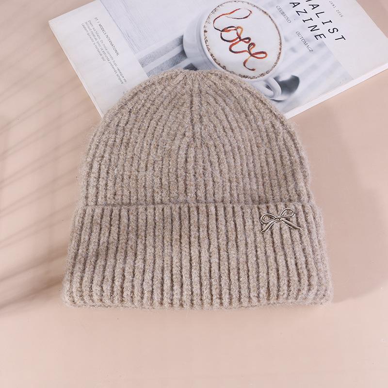 Korean Sweet Bow Hat for Women  Autumn and Winter Woolen Hat Large Head Circumference Versatile Warm Ear Protecting  Face Showing Small Knitted Hat