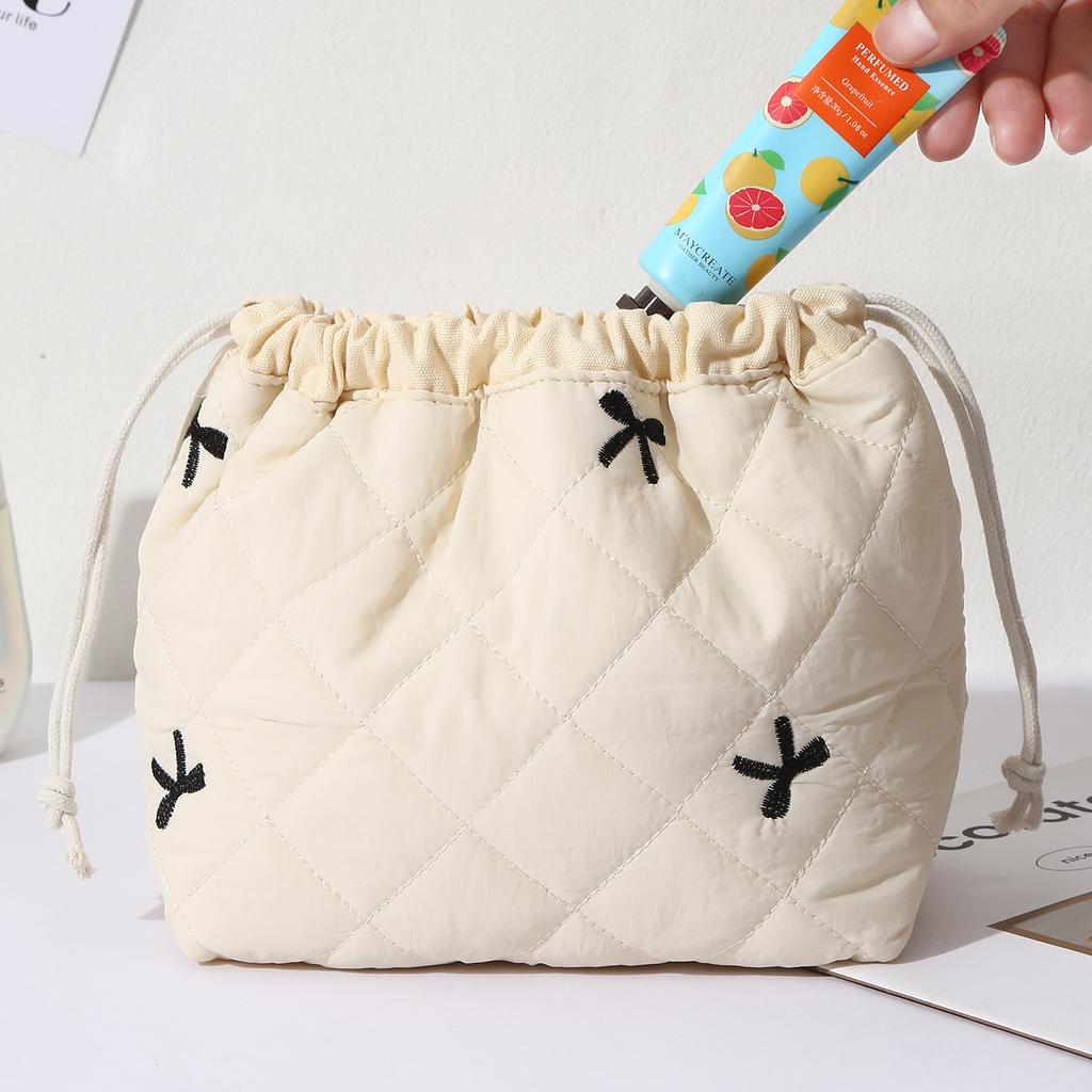 Ladies' Cotton Makeup Bag Embroidered Drawstring Storage Bag Travel Cosmetic Bags Large Capacity Hanging Toiletry Storage Bag