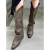 Pointed Toe High Heel Thigh-High Boots with Rivet Zipper Decoration - Women's Trend 2025
