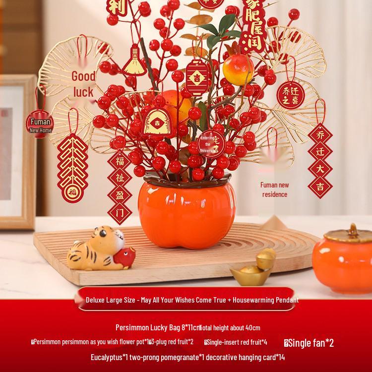 Housewarming Persimmon Ornament Set: Good Fortune Figurines for New Home Gifts and Moving-in Celebrations