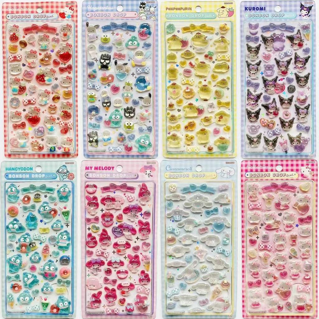 Cute Sanrio 3D Relief Stickers Aesthetic Kuromi Cinnamoroll My Melody Jelly Sticker Kawaii Decoration Bubble Decals Toys Gifts