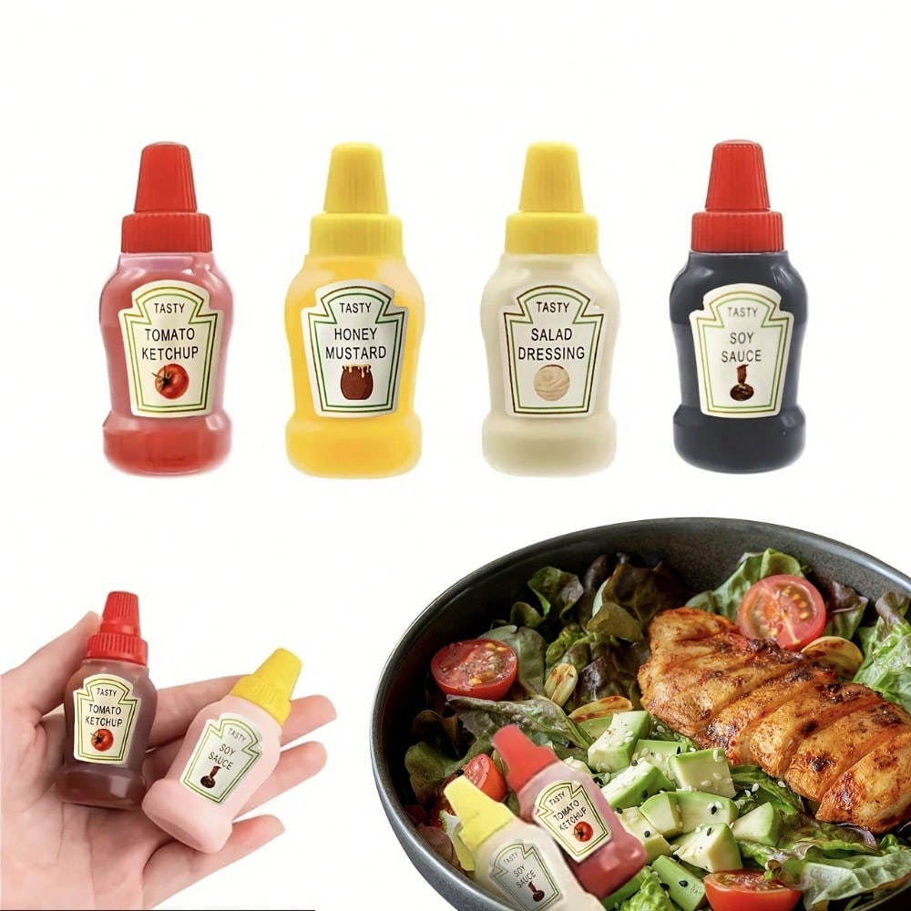 4pcs Set of Portable Tomato/Honey/Soy Sauce/Salad Squeeze Bottles/Lunch Sauce Bottles for Barbecue, the Best Partner for Lunch Boxes