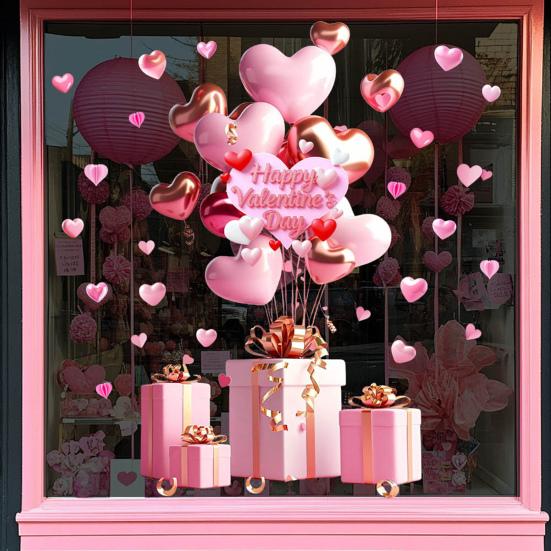 Naklejki Okienne na Walentynki Duże Czerwone Różowe Serca Naklejki na Okno Dwustronne Wielokrotnego Użytku Naklejki Dekoracyjne na Ślub Rocznicę Imprezę Drzwi Szklane Domu