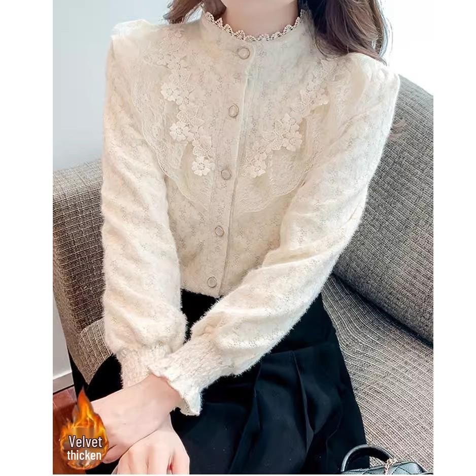 

Women s Long-Sleeved Velvet Layer Shirt - 2025 Autumn/Winter Niche Design, Versatile and Age-Reducing L (recommended for 95-110 jin)