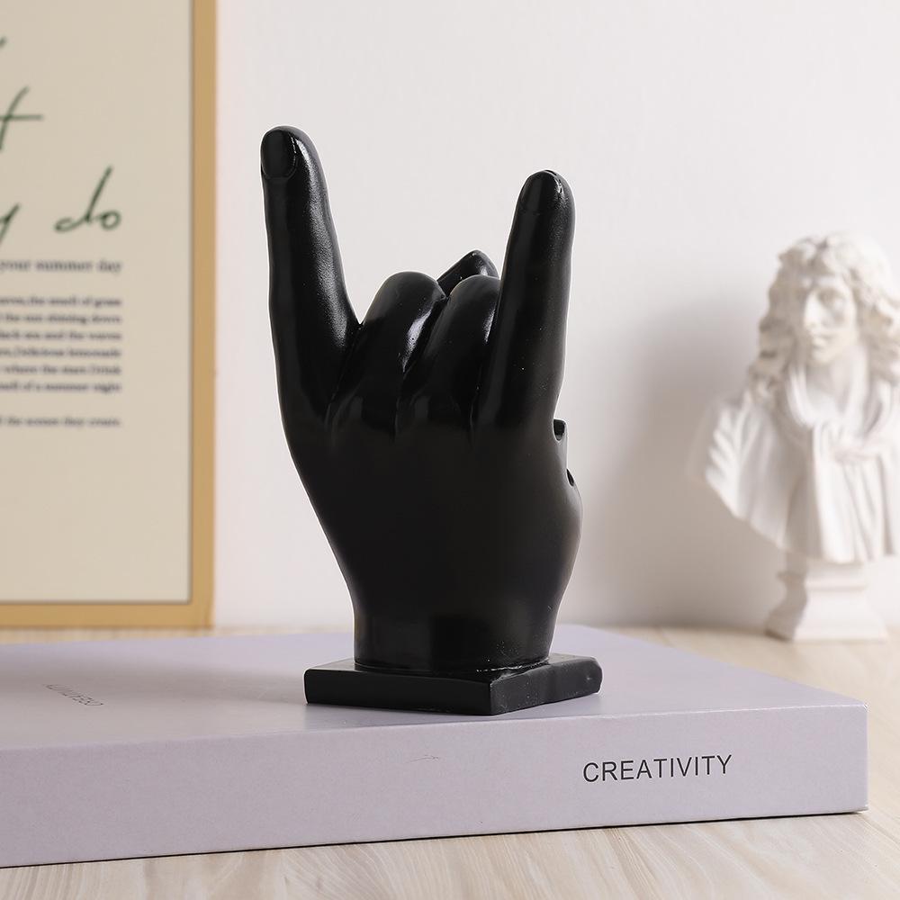 Crossed Rock Band Hand Gesture Resin Ornament for Office or Living Room Decor