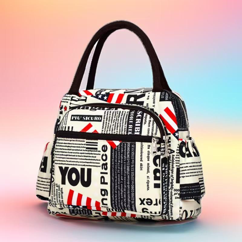 Floral Multi-Zipper Lunch Handbag: Oxford Cloth Mommy Bag with Mobile Pocket