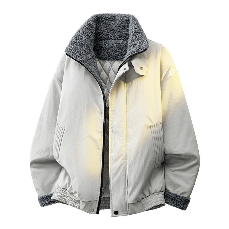 Cotton Padded Warm Cotton Jacket for Men's Fashion, Thickened with Cotton, Men's Windproof and Cold Proof Lamb Wool Jacket