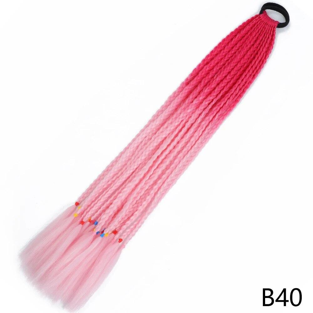 XINRAN Synthetic Long Straight Braids Hair With Rubber Bands Rainbow Braided Ponytail For Women And Girls Cosplay Party Accessories