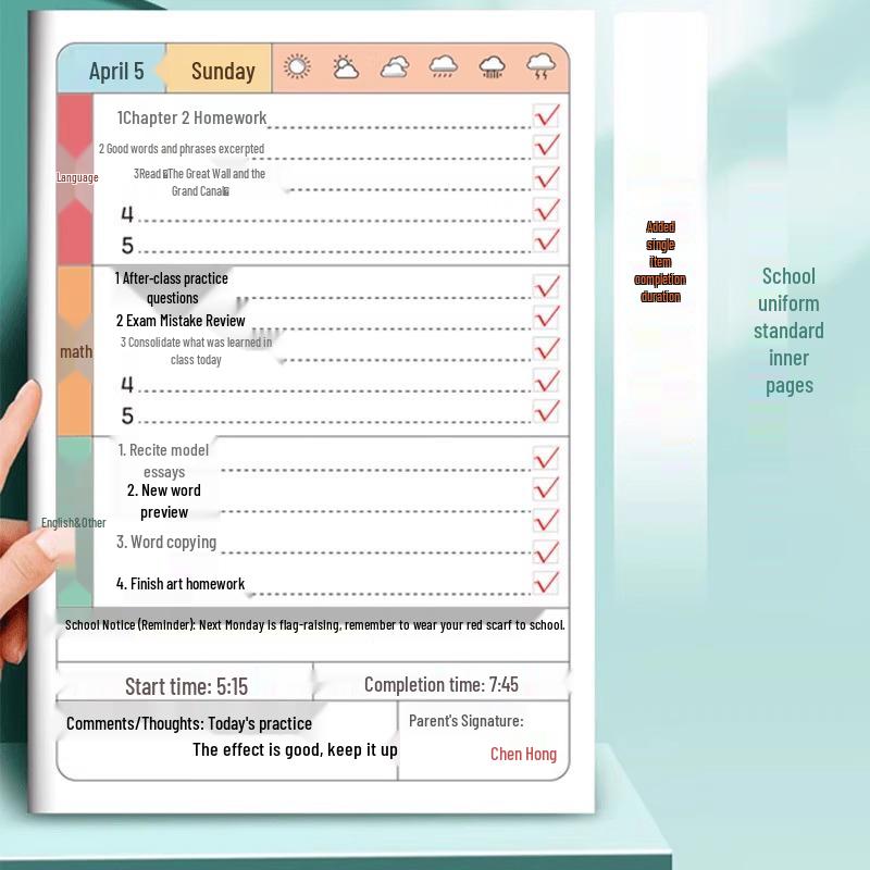 Set of 4 Homework Notebooks: Ideal for Primary School Students to Record Classroom Notes and Homework.