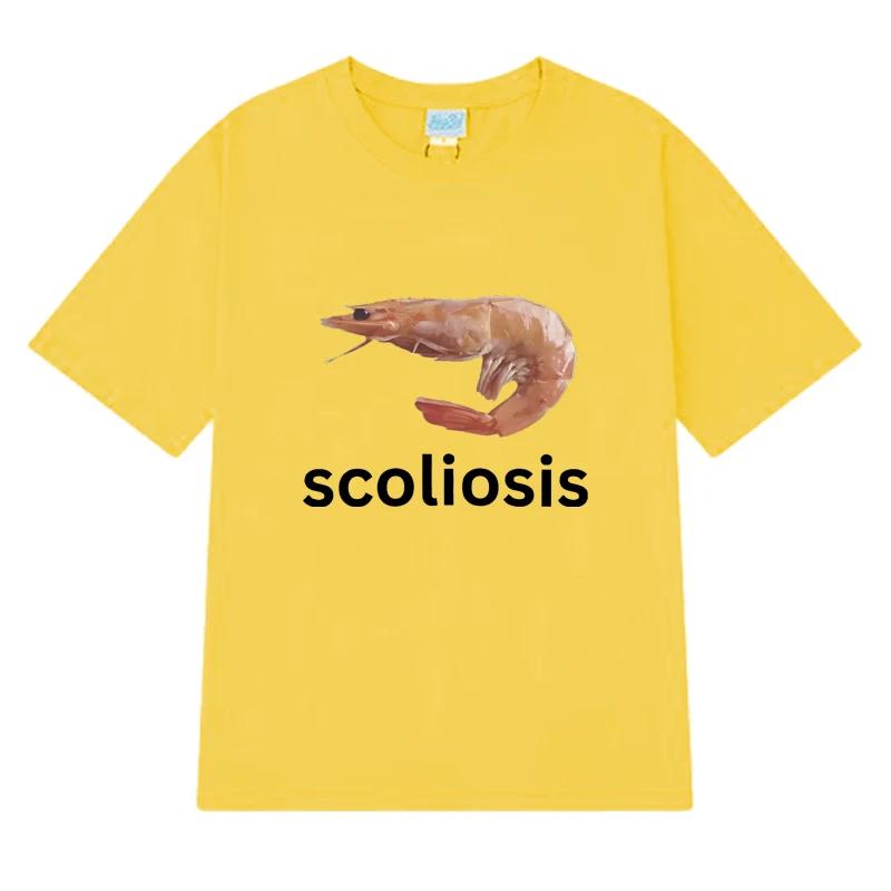 2025 Men's Funny Shrimp Stem Pattern Printed 100% Pure Cotton Short-sleeved T-shirt Retro Streetwear