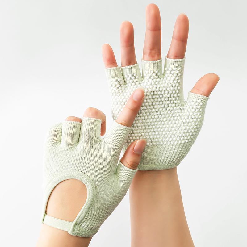Damen Anti-Rutsch-Yoga-Handschuhe aus Baumwolle, Fitness, Halbfinger-Handschuhe, atmungsaktiv, für Outdoor, Radfahren, Fahrrad, Pilates, Sport, Angeln