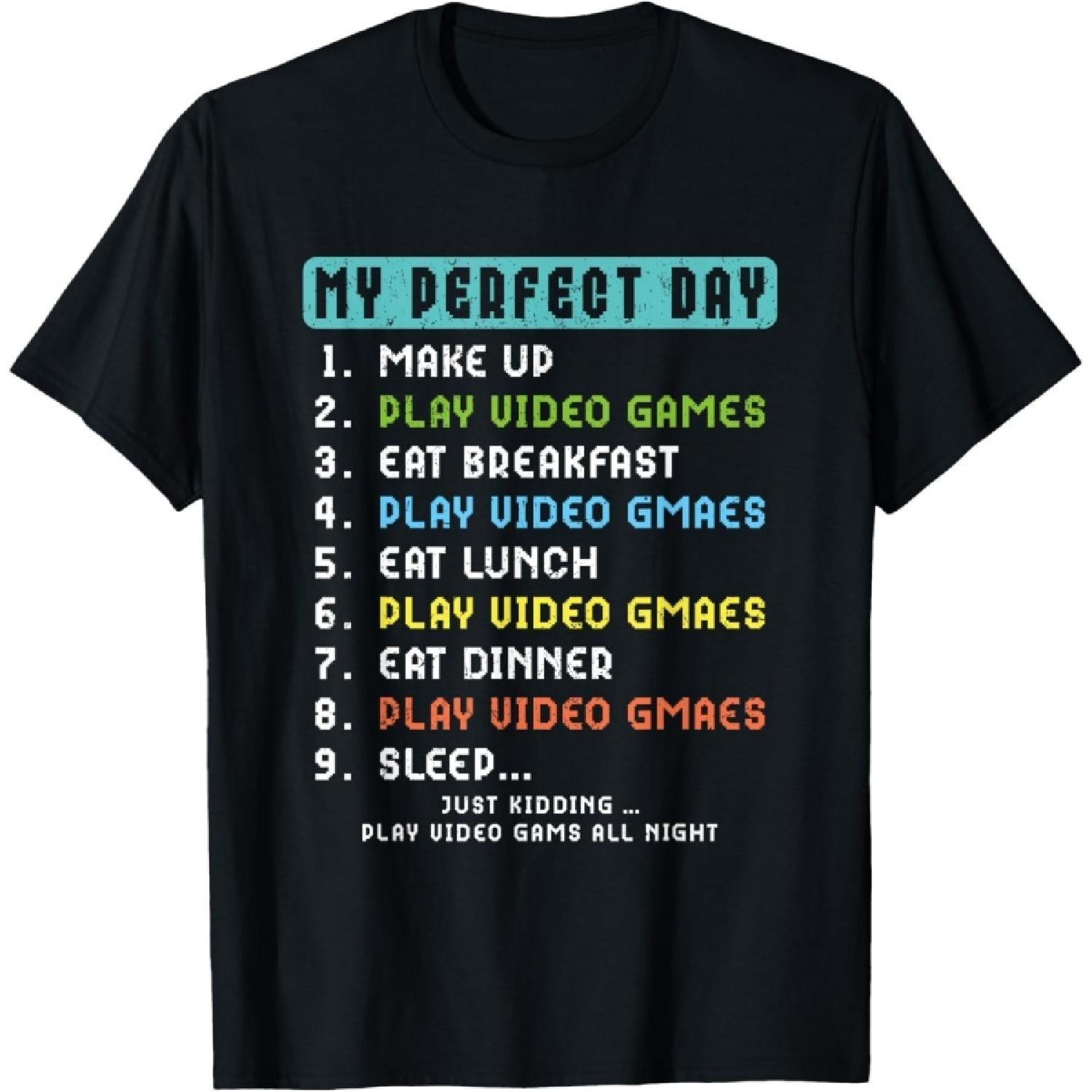 KSDHFE Perfect Day Video Games Funny Gamer Boys & Men T-Shirt S