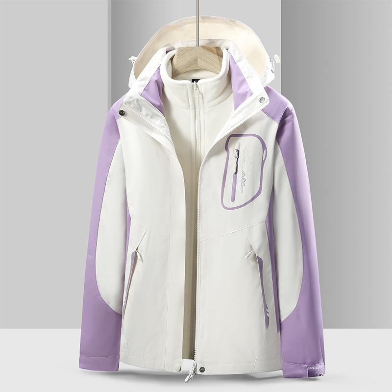Autumn and Winter Three-in-one Two-piece Set, Windproof and Waterproof Outdoor Jacket, Women's Fleece Jacket, Thickened with Velvet