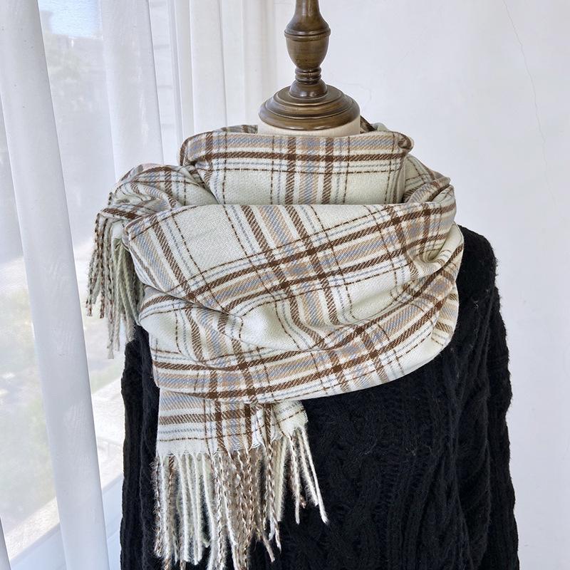 Vintage British Plaid Striped Scarf Autumn Winter Thickened Warm Tassel Wrap Scarf Unisex Imitation Cashmere Coldproof Scarf