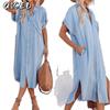 Fashion Summer Spring Solid Color Print Short Sleeve POLO Neck Casual Dresses