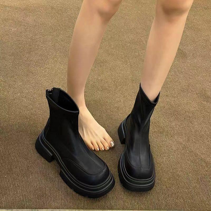 Fashion Leather Waterproof Female Short Shoes Autumn Winter Chunky Booties Black Footwear on Promotion Y2k New Rock Women's Ankle Boots