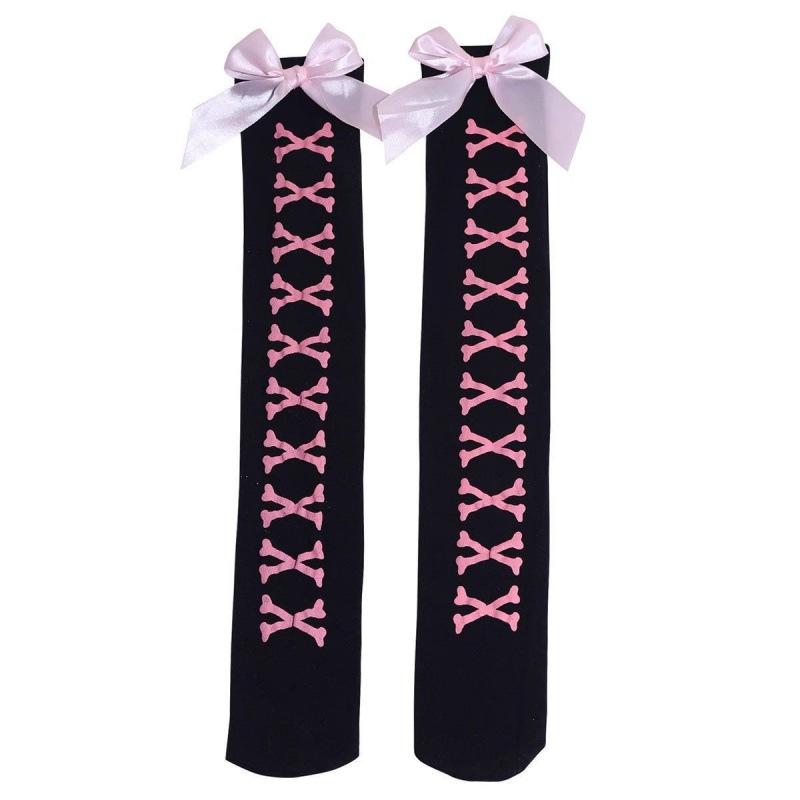

Women s Black Lace Bow Lolita Mid-Calf Socks - Japanese Style One Size чорний