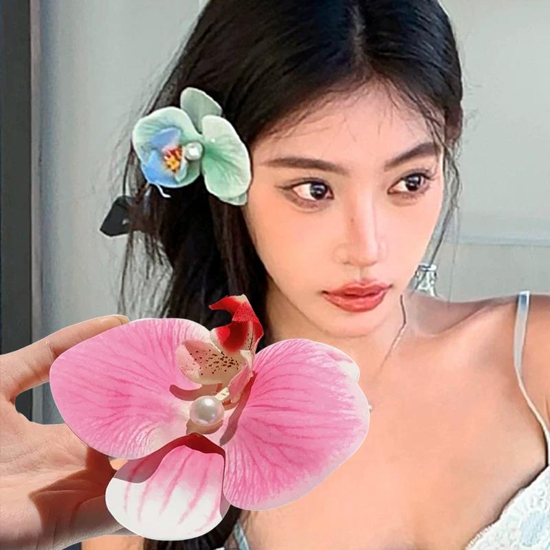 10pcs Summer Phalaenopsis Flower Hair Clip Simulated Floral French Fashion Barrettes Color Girls Headwear Bobby Pin Accessories