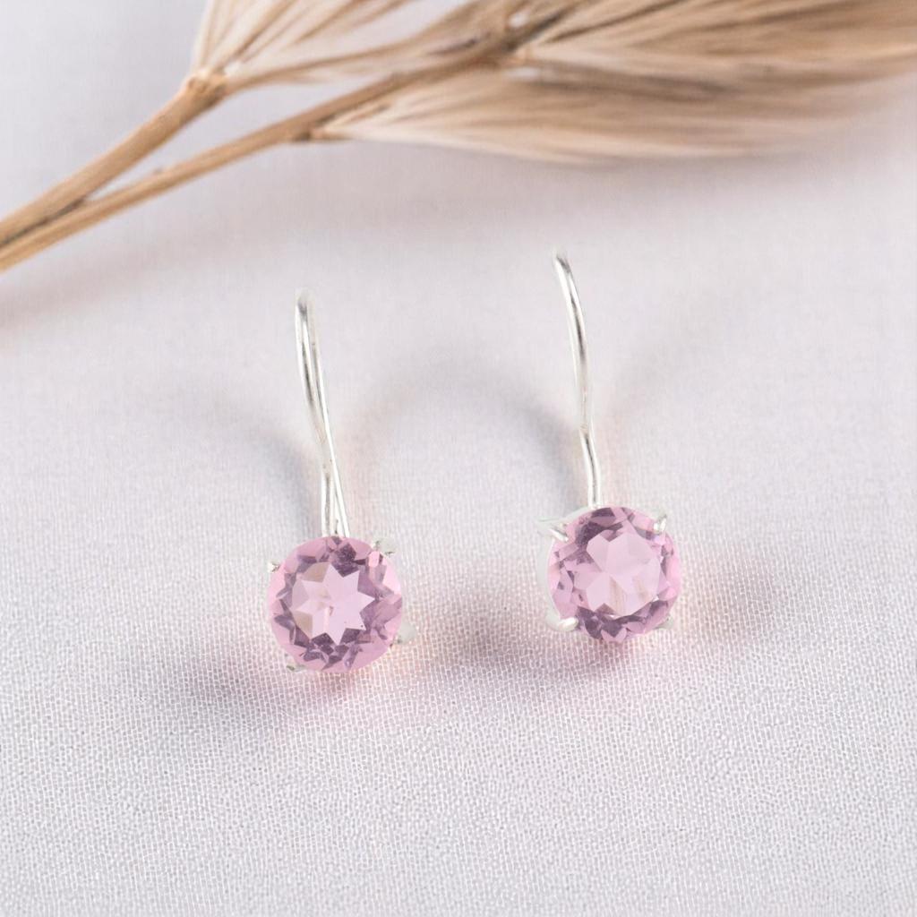 Morganite Gemstone 925 Sterling Silver Jewelry Handmade Earrings 0.92" For Women EE-174-16