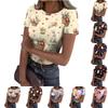 Women's Casual Fashion Round Neck Easter Print Short Sleeve Ribbed Top