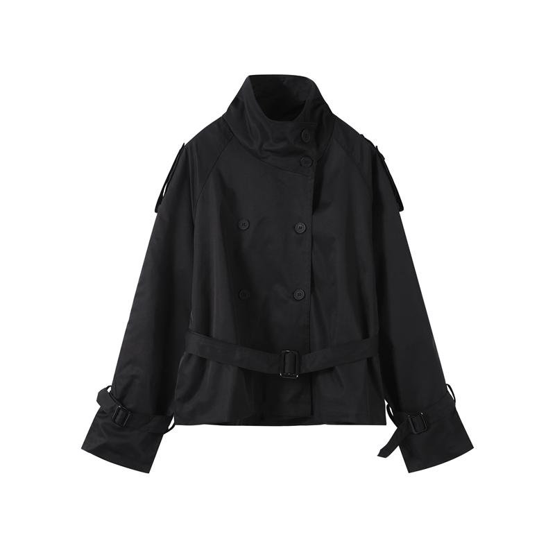 Stand Up Collar Lace-up Short Trench Coat Women's Long Sleeve Double Breasted Thin Slim Jacket Commuter Windbreaker 2025 Autumn Coatwear