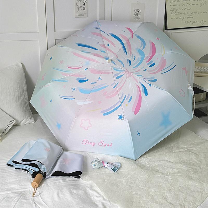 Fireworks Folding Umbrella for Both Rain and Sunshine Sun Umbrella for Sun Protection and UV Protection Triple Folding Umbrell