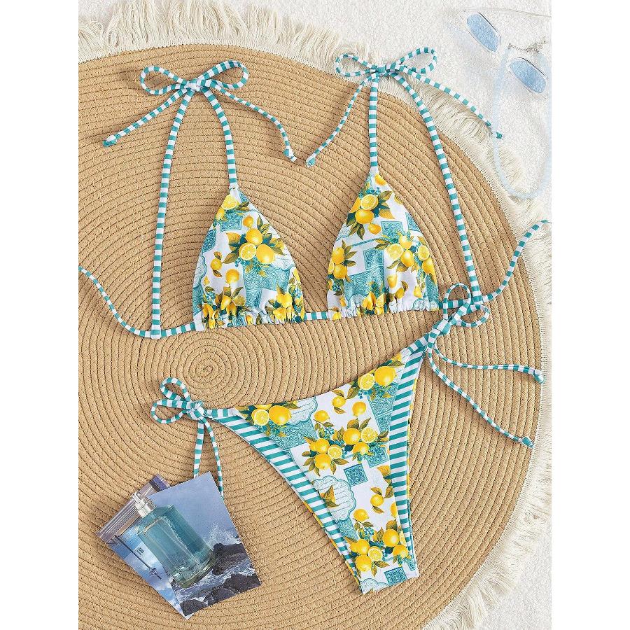 

Women s Two Piece Bikini with Reversible Floral Fabric 0914 XL зелений