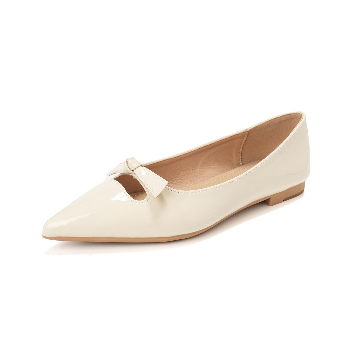 

Weiwei girl 201-5 French fairy style pointed head flat bottom shallow mouth single shoes women s bow commuter low heel ladyshoes 43 бежевый