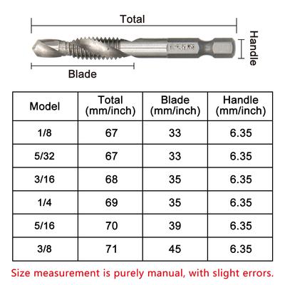 6PC British System Composite Tap High-speed Steel 4341 Machine Tap Opening Chamfer Tap Tool Drilling and Tapping Integrated Set