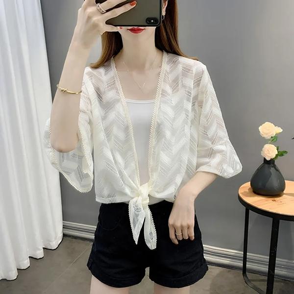 WTEMPO Women's Spring Summer Casual Versatile Thin Breathable Cardigans Female Casual Solid Color Lace Sunscreen Shawls Coats