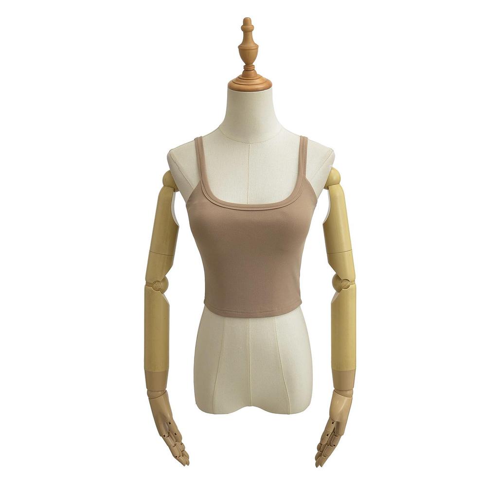 Women's U-Neck Padded Tank Top - Tight-Fit Summer Camisole, Backless, High-Waisted Style