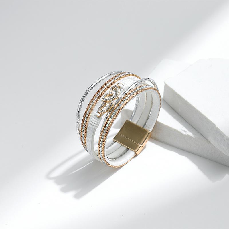 Bohem Kalp Aksesuarları Çok Katmanlı Deri Kadın Bilekliği Klasik Mıknatıslı Tokalı Bilezik