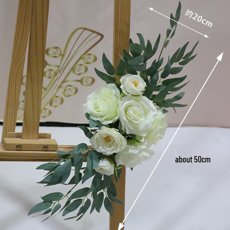 Silk Flower Wedding Welcome & Directional Sign with Floral Art Decoration