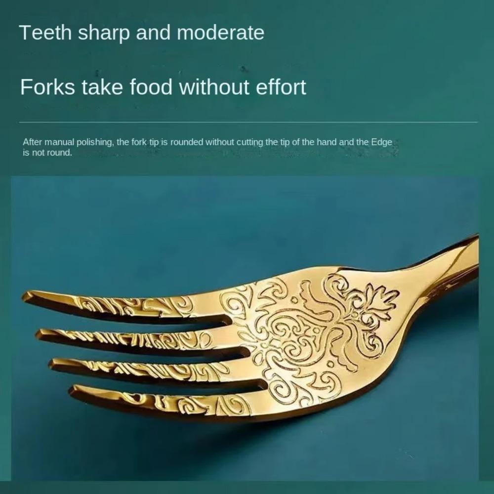 Stainless Steel Cutlery Set Unique Floral Engravings High-end Steak Knife, Fork, Dessert Spoon, Suitable for Banquets Parties