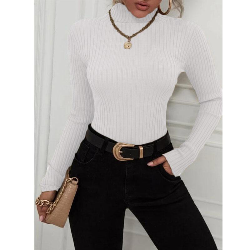 Fashion Women Long Sleeve Ribbed Turtleneck Sweater Slim Casual Pullover Top Autumn Winter Knitted Jumpers