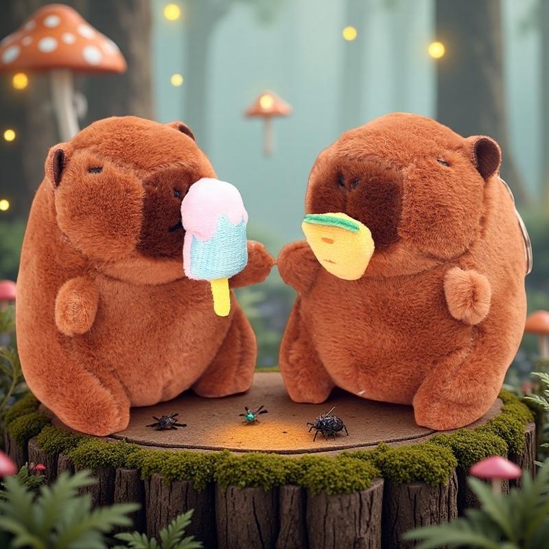 1-20PCS Cute Cartoon Capybara Pendant  Pull-out Fruit Kapybara Plush Keychain Cute Plush Doll Bag Hanging Ornament  Gift Pendant