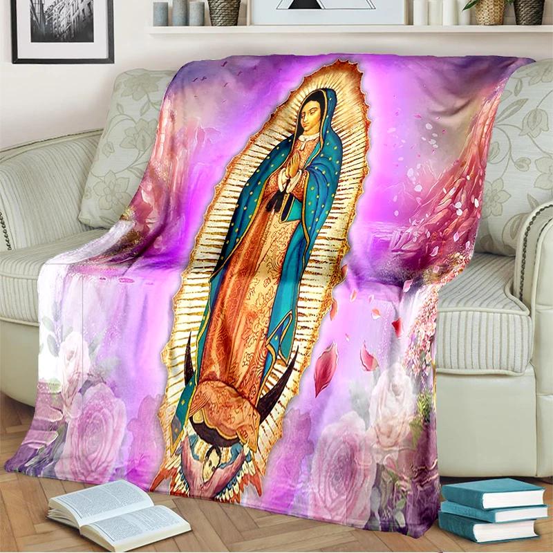 Our Lady of Guadalupe Blanket Religion Mary Throw Blanket Soft Sofa Cover Flannel Lightweight Warm Blankets for Bedroom Couch