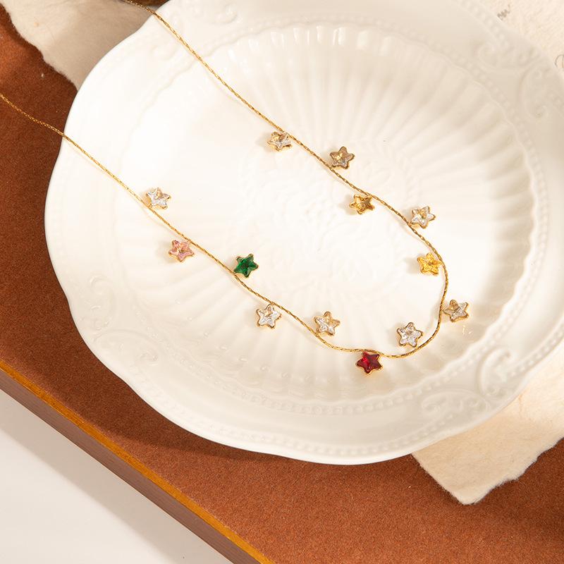 Colorful Heart Titanium Steel Necklace for Women – Luxury Tassel Clavicle Chain Jewelry