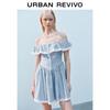 UR 2025 Summer Women's Plaid & Lace Off-Shoulder Mini Dress