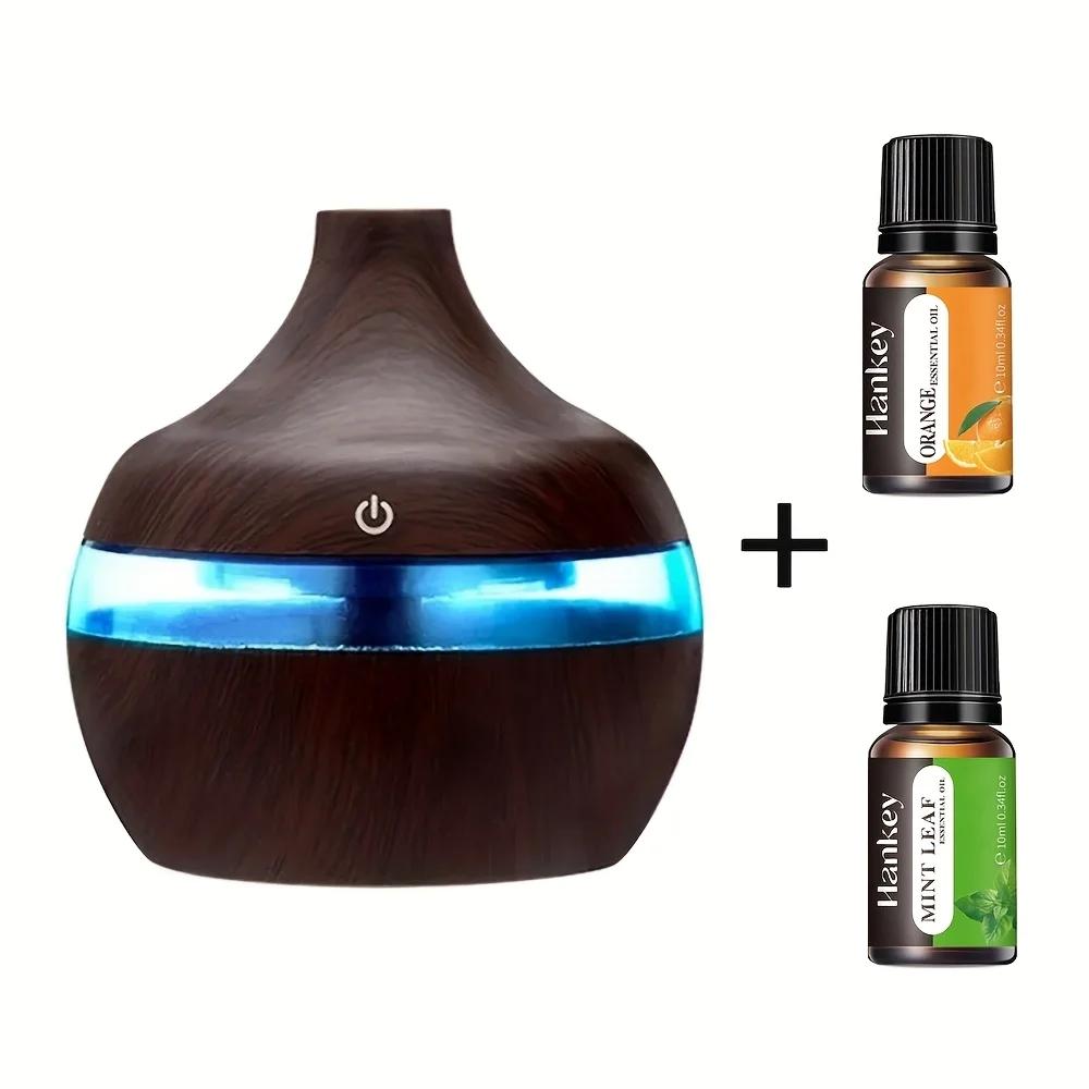 2-in-1 Wood Air Humidifier & Aroma Diffuser - 300ml USB Essential Oil Diffuser for Home, Office, Yoga Studio - Aromatherapy Mach