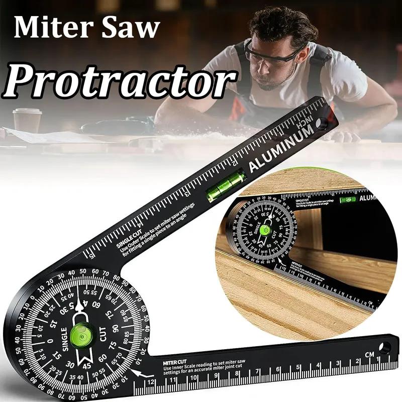 Miter Saw Protractor Aluminum 360° Rotatable Horizontal Angle Ruler Precision Laser-Inside & Outside Miter Angle Measure Finder
