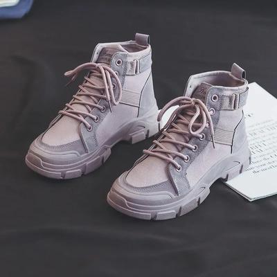 Moda Nuovi Stivali da Donna Stile Britannico Stivaletti da Donna Stringati con Zeppa Stivali da Moto di Design Moda Scarpe di Tela da Donna Alte