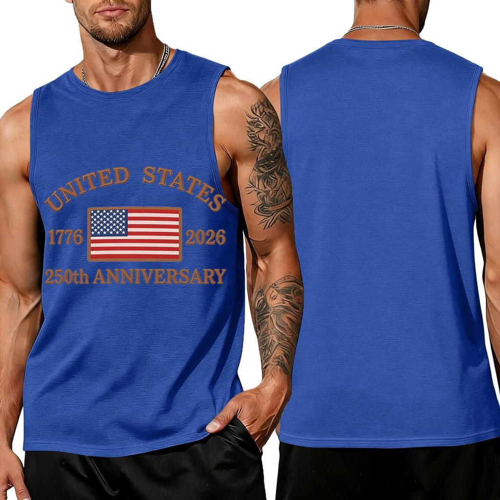 Men's Sleeveless Tank Top Loose Fit Casual Summer Muscle Shirt United States Flag Print 250th Anniversary Graphic Sleeveless Tee