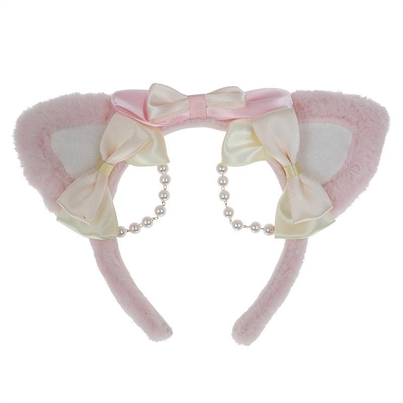 Lolita Hair Accessories Pearl Cat Ear Headband a Handmade Fashion Accessory Bow Pearl Headgear Hair Accessories