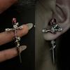 Retro Fashion Dark Gothic Punk Rose Cross Thorn Earring Unisex Piercing Ear Needle Earstuds Jewelry Accessorie