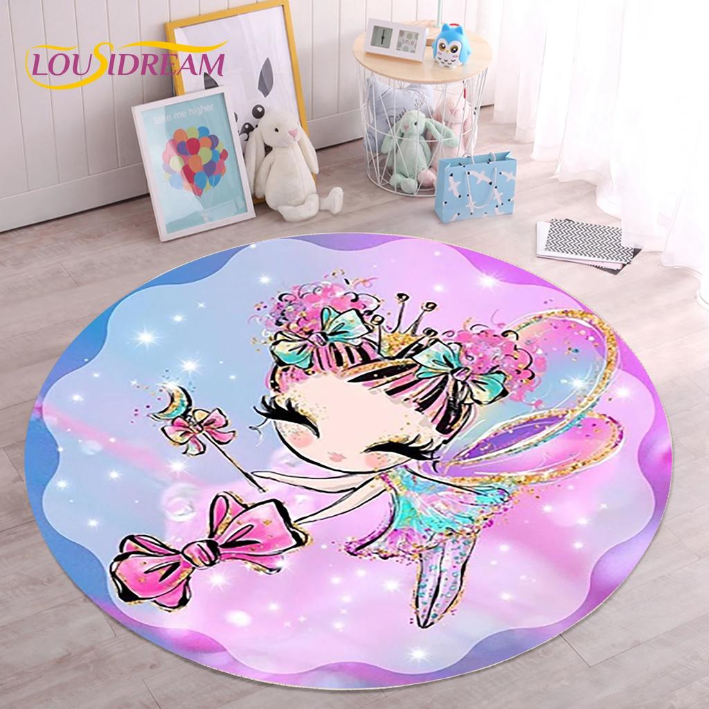 Cute Ballet Girl Ballerina Fairy Unicorn Cartoon Round Area Carpet Rug for Living Room Bedroom Kids Decor,Pet Area Rug Non-slip