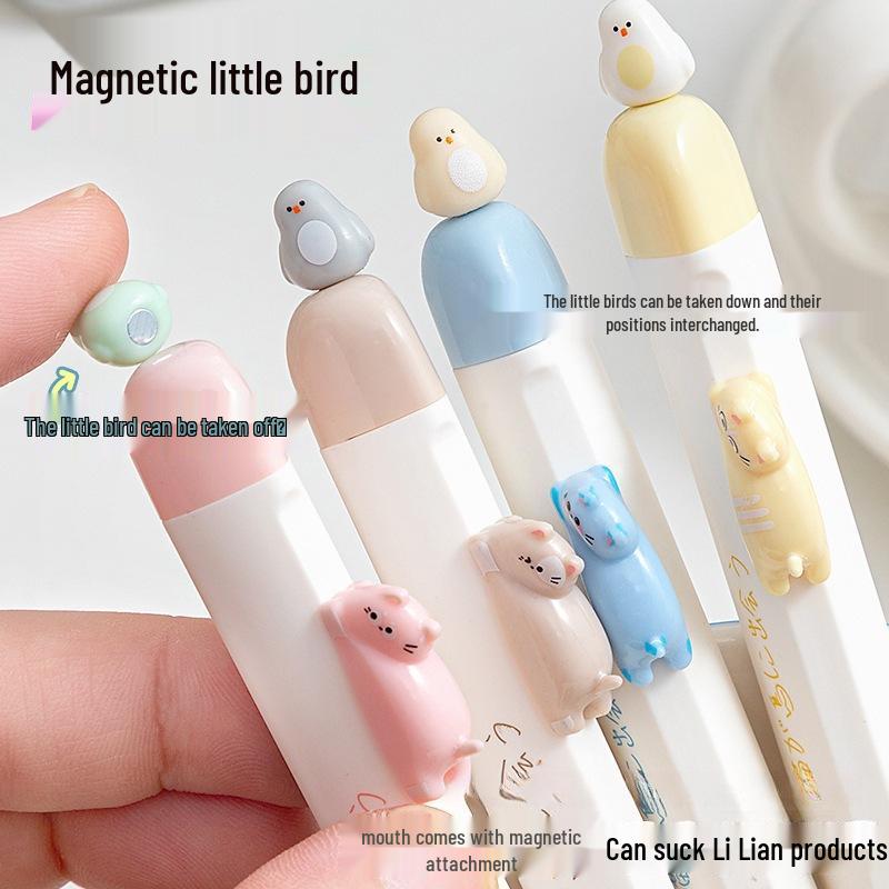 Meow Story Magnetischer Vogel Schnelltrocknender Stift: Kreativer Druckknopf-Gelstift für Hausaufgaben