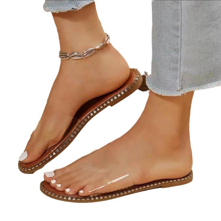 Plus Size Women's Summer 2024 PVC Strap Flat Sandals - Lightweight, Cross-Border Style
